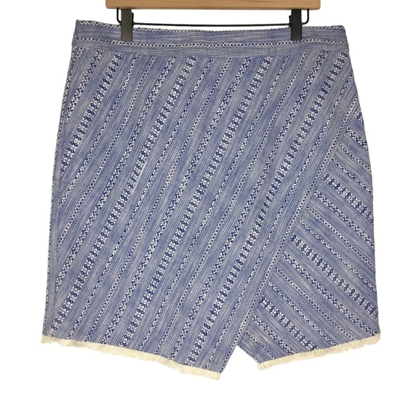 LOFT Skirt Tweed Asymmetrical Wrap Fringe Stripe Woven Tapestry Plus Size 14 - Picture 1 of 9